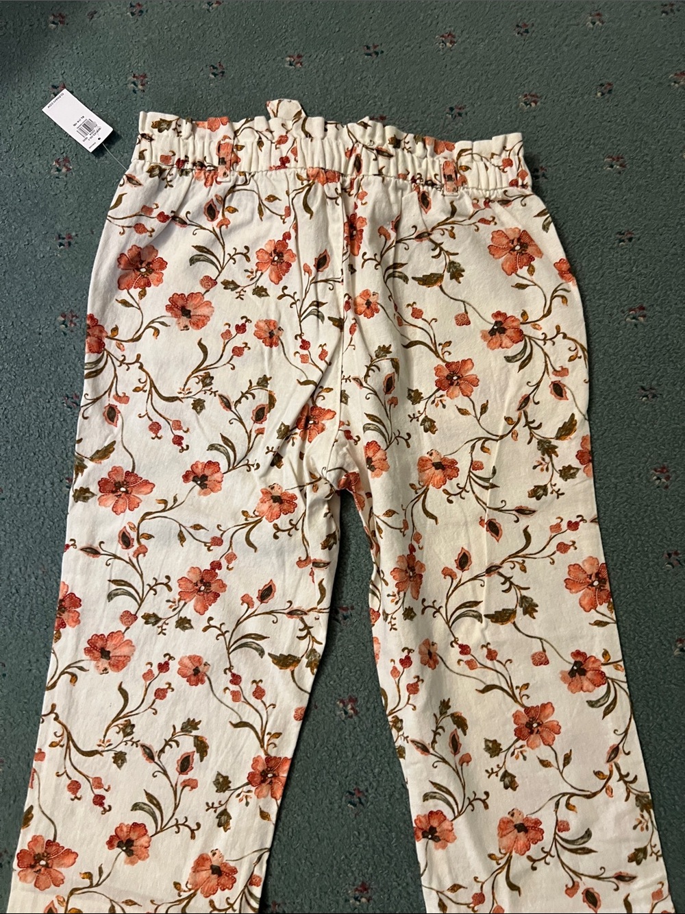 Old Navy Cream Floral Drawstring Pants with Coral Blooms - Picture 6 of 7